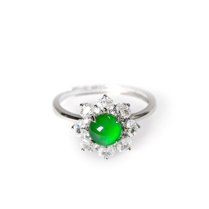 925 Silver Jadeite Ring with Oval Cabochon; Overall Dimensions: 12.4mm x 12.4mm x 8mm