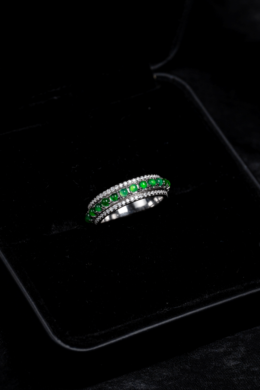 925 Silver Ring with Small Oval Jadeite Cabochon; Overall Dimensions: 16.9mm x 5.9mm x 3.1mm