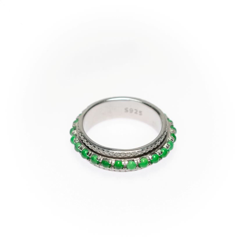 925 Silver Ring with Small Oval Jadeite Cabochon; Overall Dimensions: 16.9mm x 5.9mm x 3.1mm