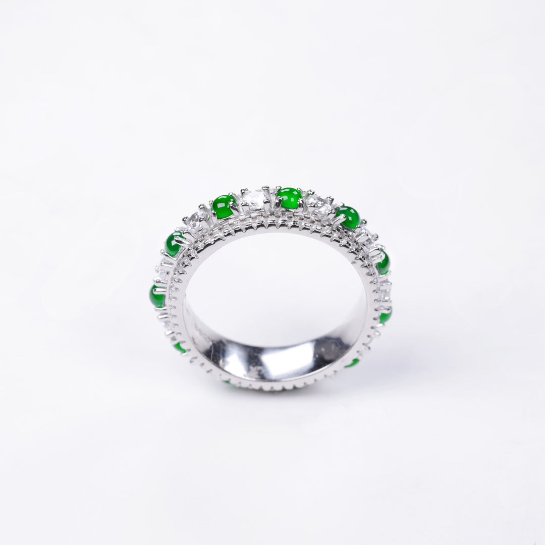 925 Silver Spinning Ring with Oval Jade Cabochon (Overall Dimensions: 23.5mm x 5.8mm x 3.2mm)