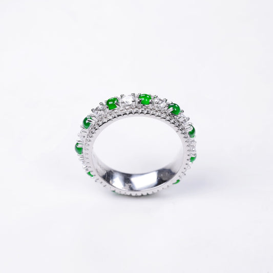 925 Silver Spinning Ring with Oval Jade Cabochon (Overall Dimensions: 23.5mm x 5.8mm x 3.2mm)