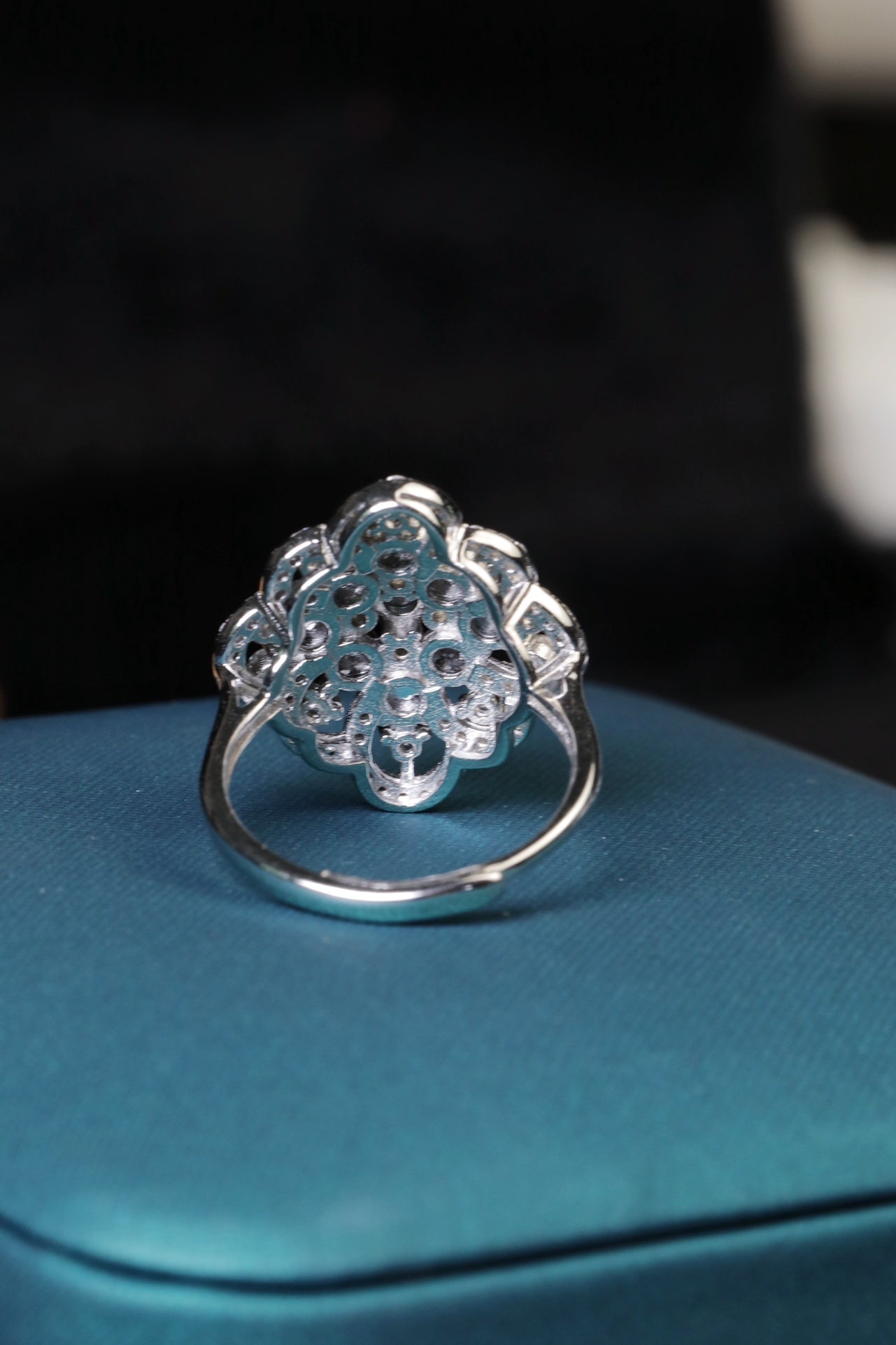 925 Silver Rhombus-Shaped Jadeite Cabochon Ring (Overall Dimensions: 20.8mm x 18.4mm x 7.1mm)