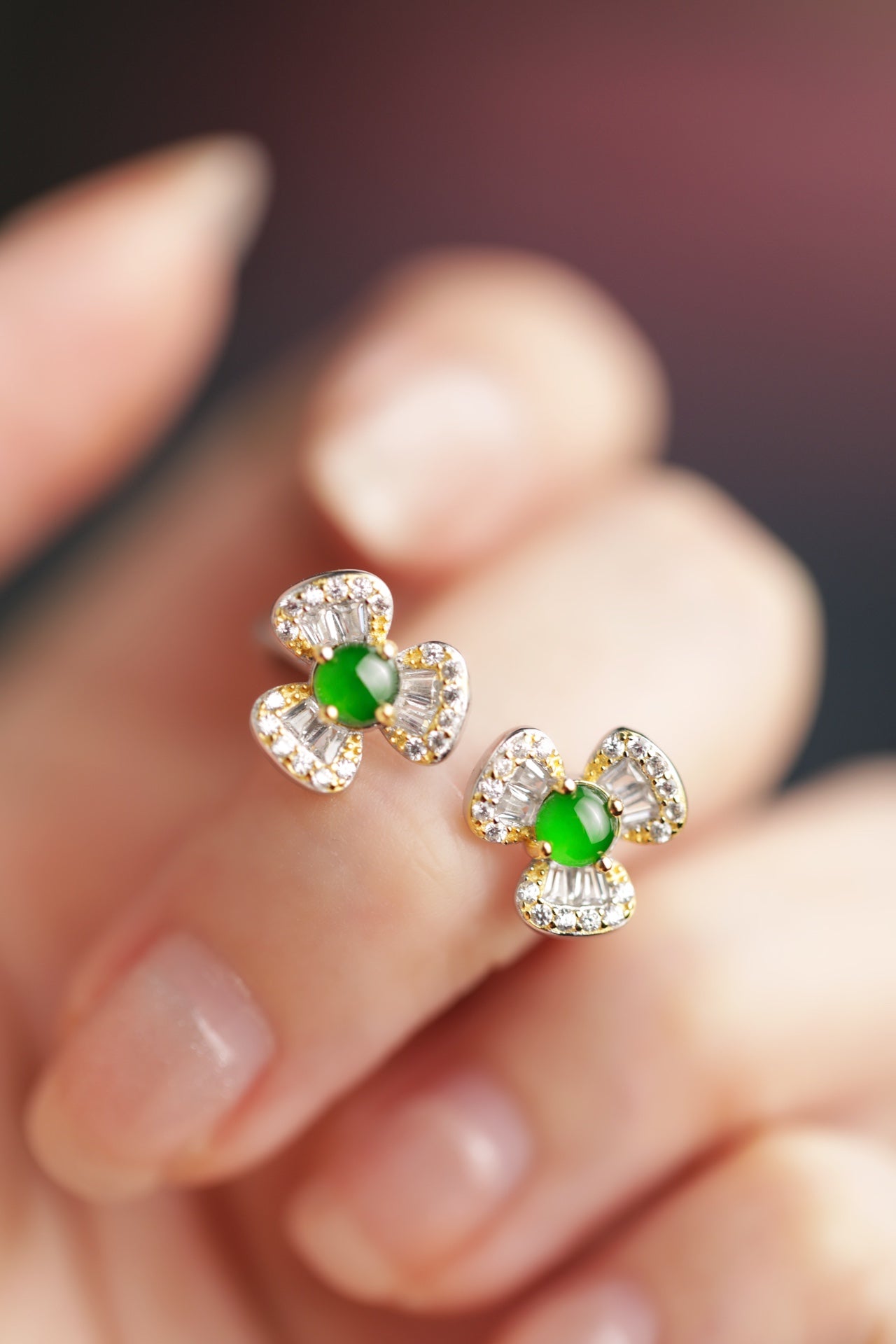 925 Silver "Twin Flower" Jadeite Ring (Overall dimensions: 19.8mm x 9.6mm x 4.5mm)