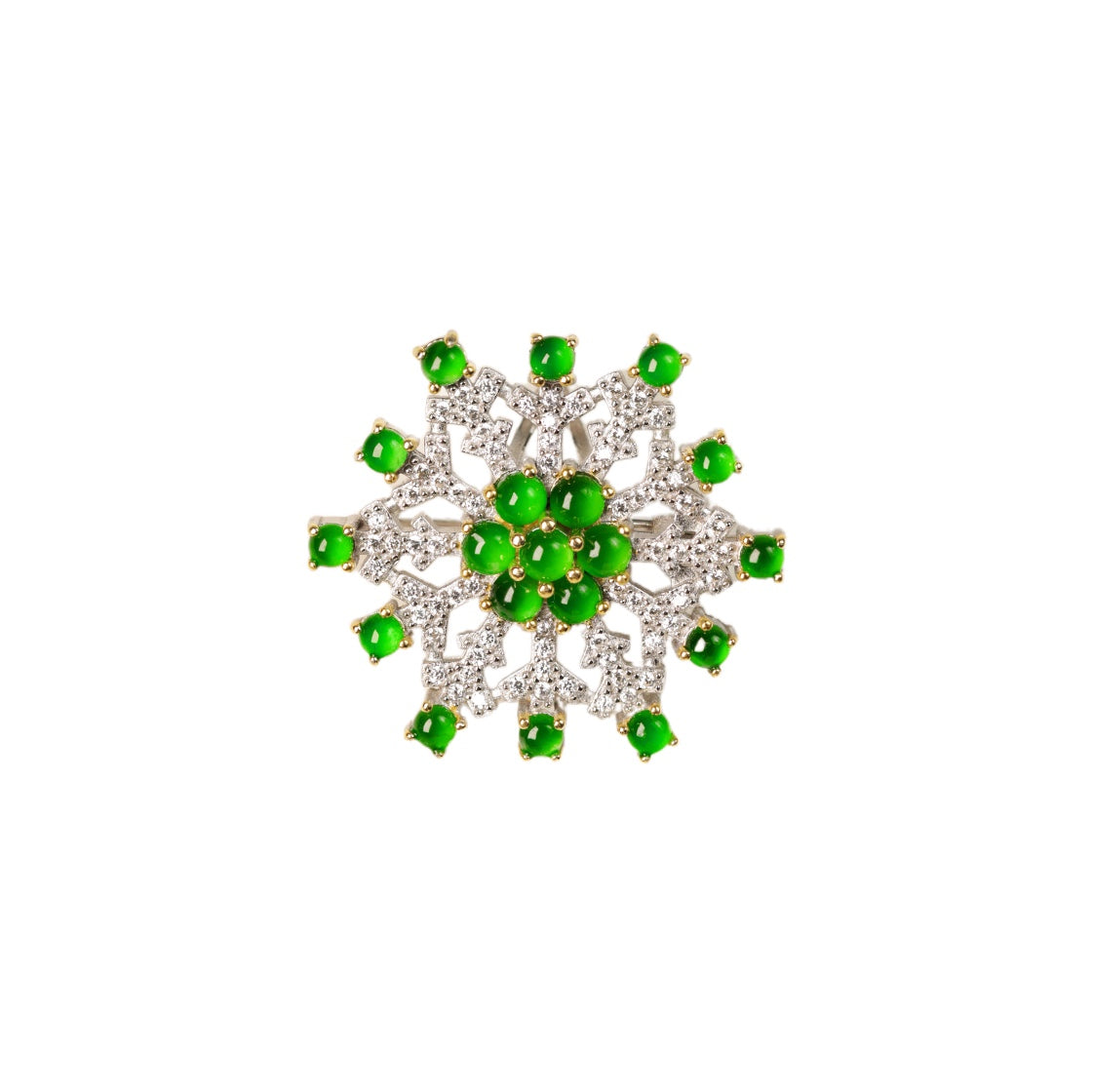 925 Silver and White Jadeite Brooch (Overall Dimensions: 26.7mm x 26.7mm x 8mm)