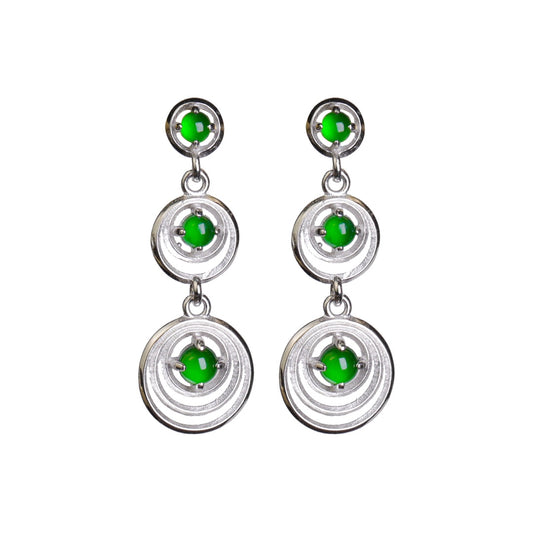 925 silver triple-loop jadeite stud earrings; overall dimensions: 25.5mm x 10mm x 2.5mm.