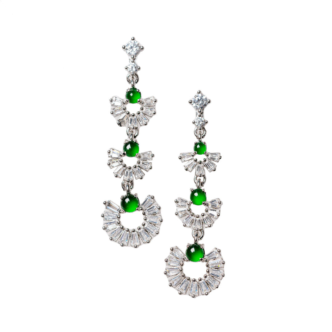 925 silver and oval jadeite cabochon earrings; overall dimensions: 25.5mm x 10mm x 2.5mm.