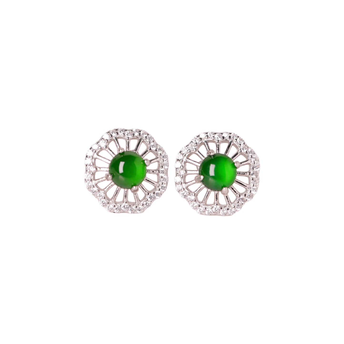925 Silver Jadeite Stud Earrings (Oval Cabochon) – Overall Dimensions: 11mm x 11mm x 4mm