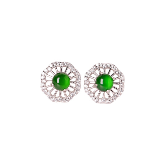 925 Silver Jadeite Stud Earrings (Oval Cabochon) – Overall Dimensions: 11mm x 11mm x 4mm