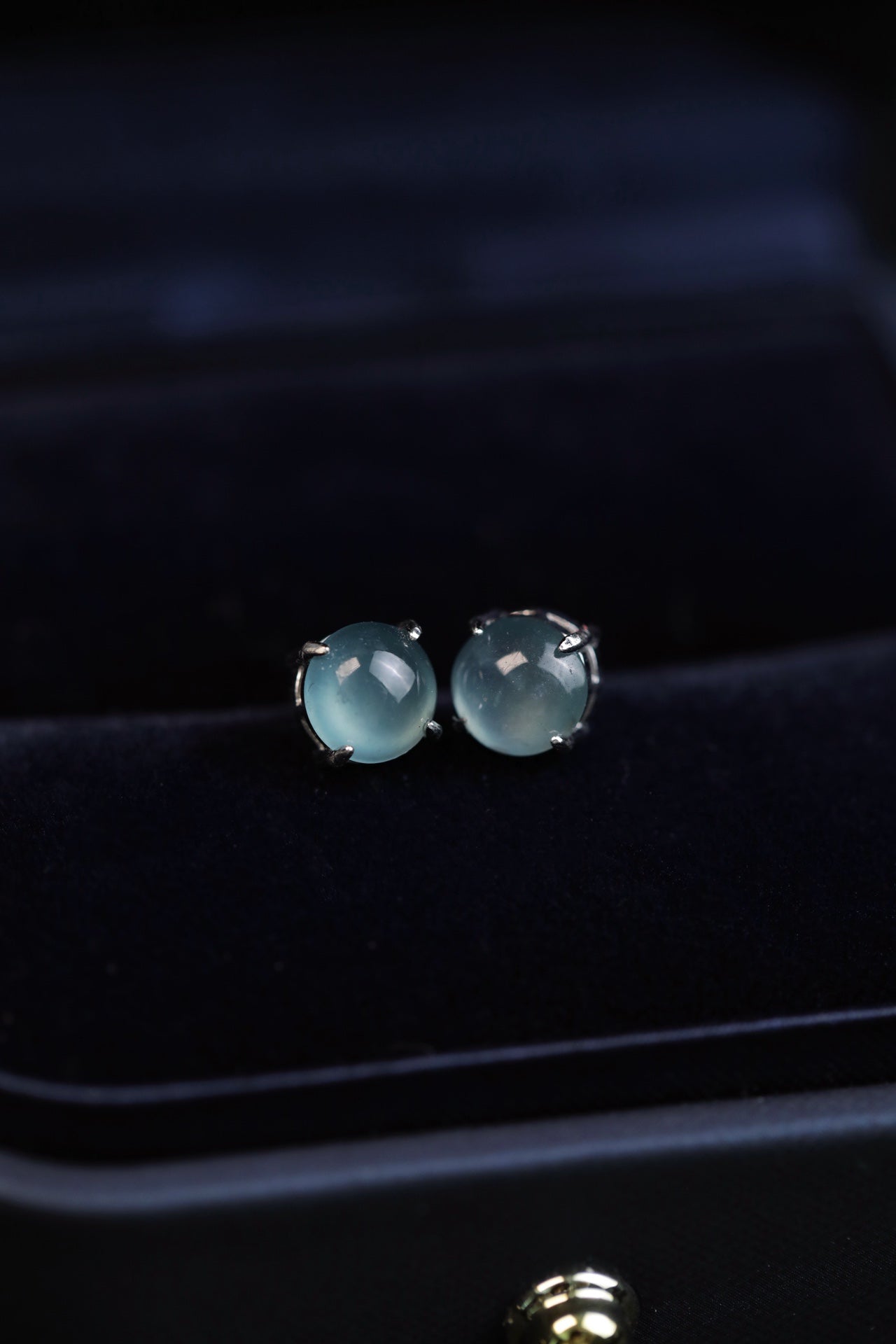 925 Silver Stud Earrings with Oval Blue-Water Jadeite Cabochons (Overall Dimensions: 6mm x 6mm x 5mm)
