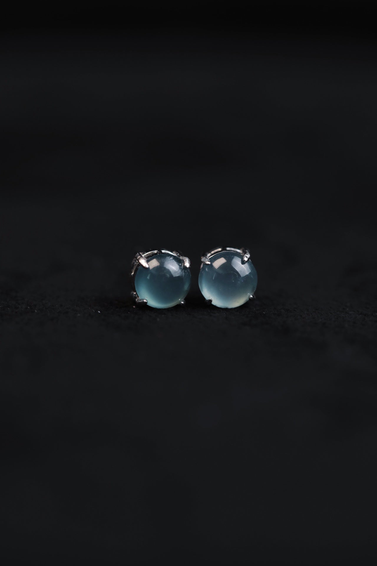 925 Silver Stud Earrings with Oval Blue-Water Jadeite Cabochons (Overall Dimensions: 6mm x 6mm x 5mm)