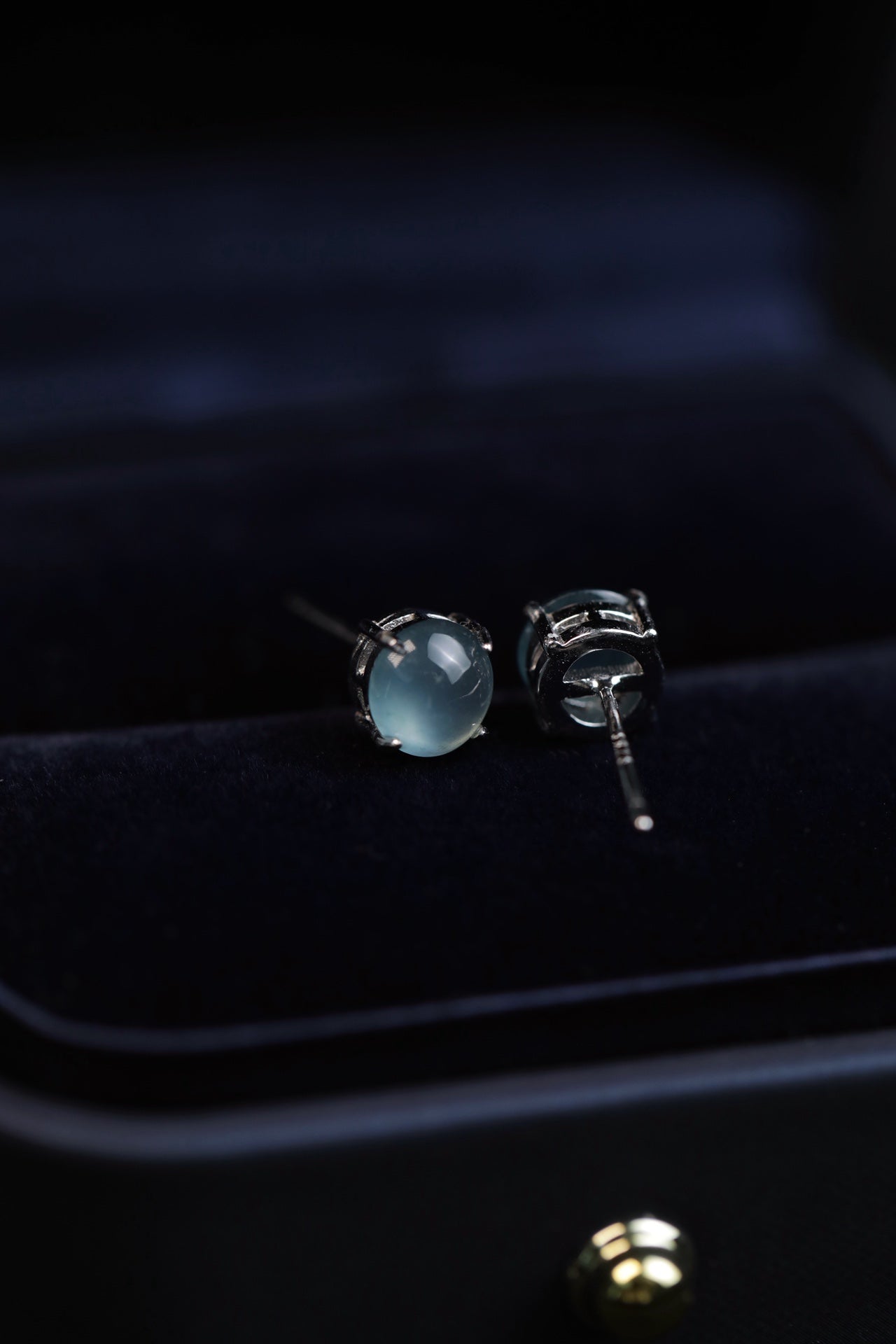 925 Silver Stud Earrings with Oval Blue-Water Jadeite Cabochons (Overall Dimensions: 6mm x 6mm x 5mm)
