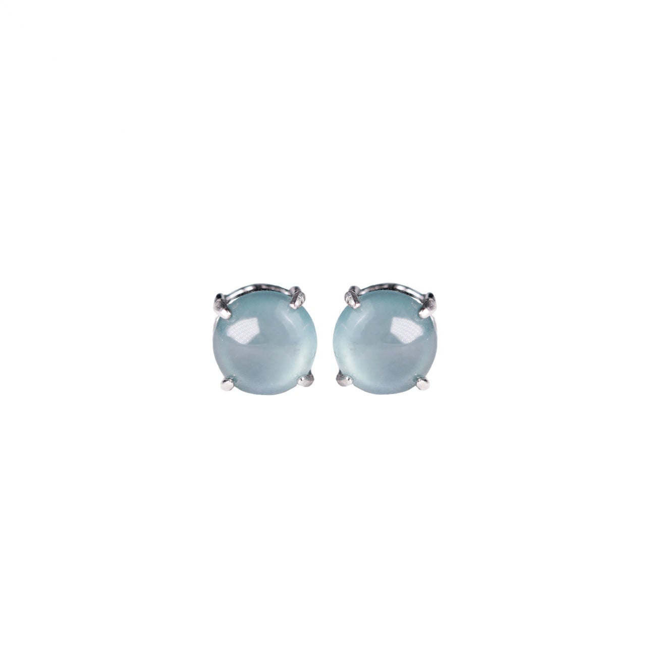 925 Silver Stud Earrings with Oval Blue-Water Jadeite Cabochons (Overall Dimensions: 6mm x 6mm x 5mm)
