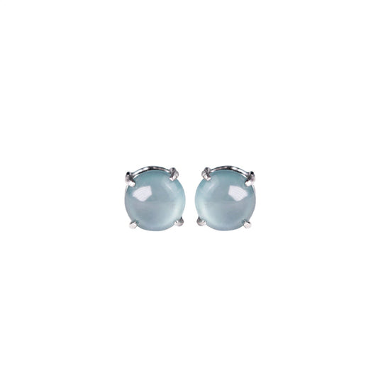 925 Silver Stud Earrings with Oval Blue-Water Jadeite Cabochons (Overall Dimensions: 6mm x 6mm x 5mm)