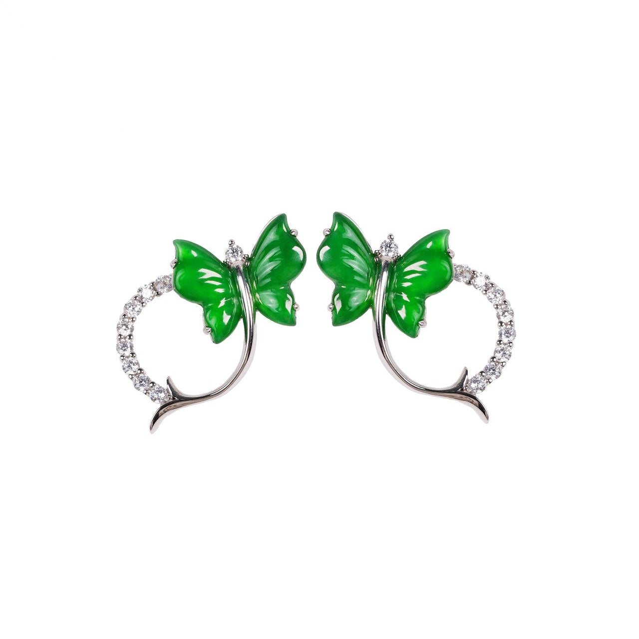 925 silver and jade butterfly stud earrings; overall dimensions: 21mm x 18mm x 8.5mm.