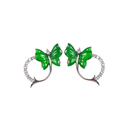 925 silver and jade butterfly stud earrings; overall dimensions: 21mm x 18mm x 8.5mm.