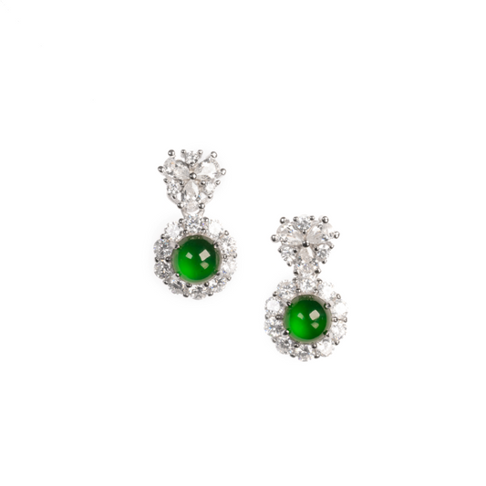 925 Silver Oval Jadeite Stud Earrings; overall dimensions: 15.3mm x 8.6mm x 6.4mm.