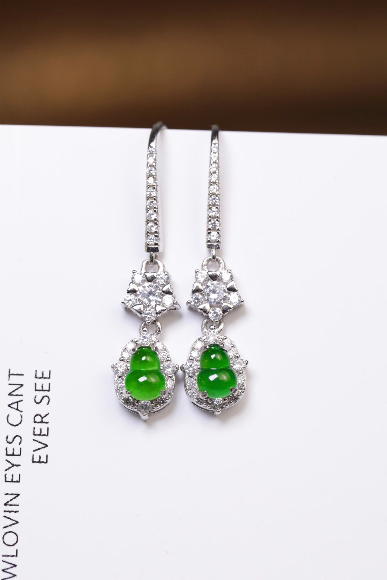 925 Silver Gourd Jadeite Earrings (Overall dimensions: 16.5mm x 7.5mm x 5mm)