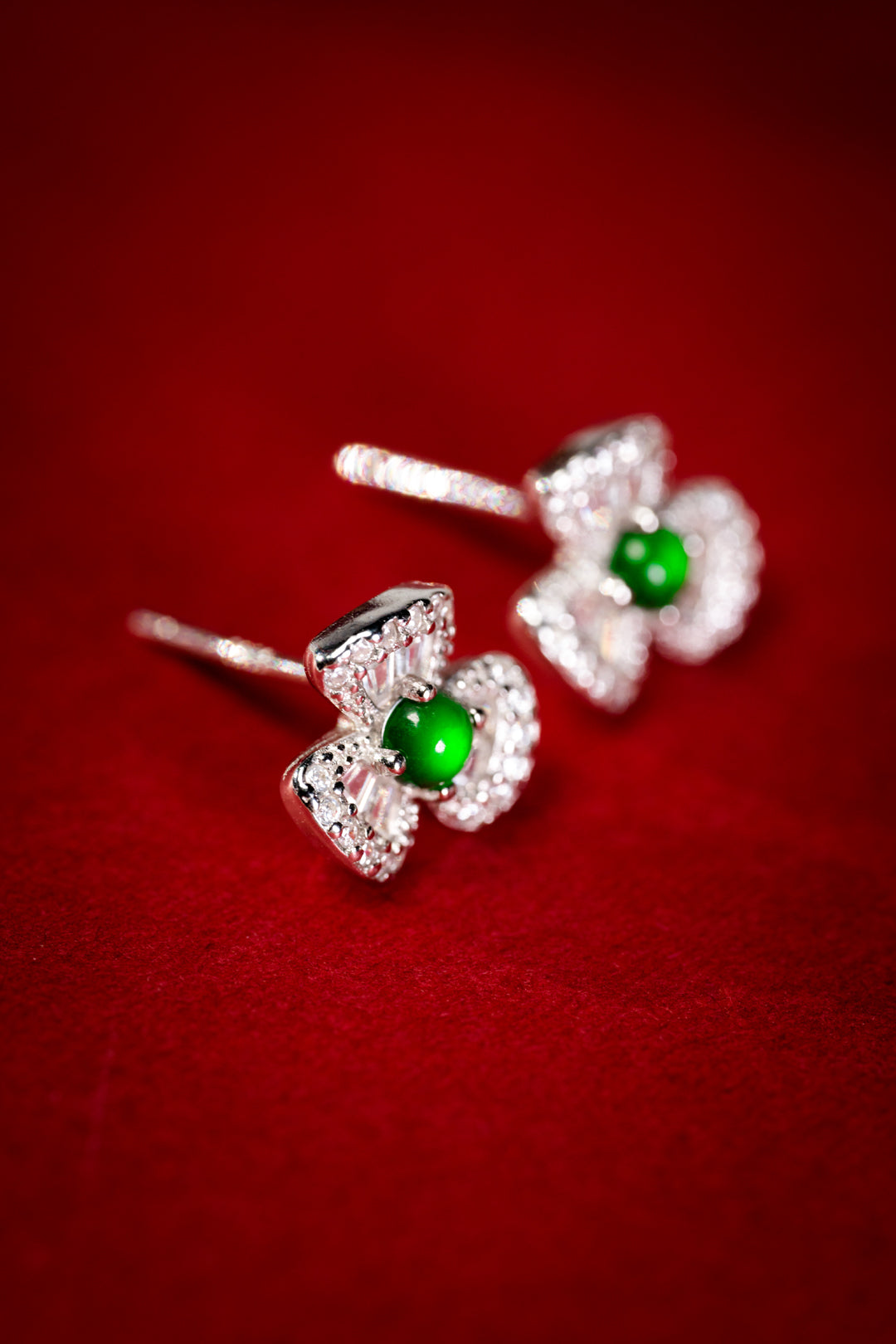 925 Silver Floral Jadeite Stud Earrings with Oval Cabochons (Overall Dimensions: 8.6mm x 8.6mm x 3.6mm)