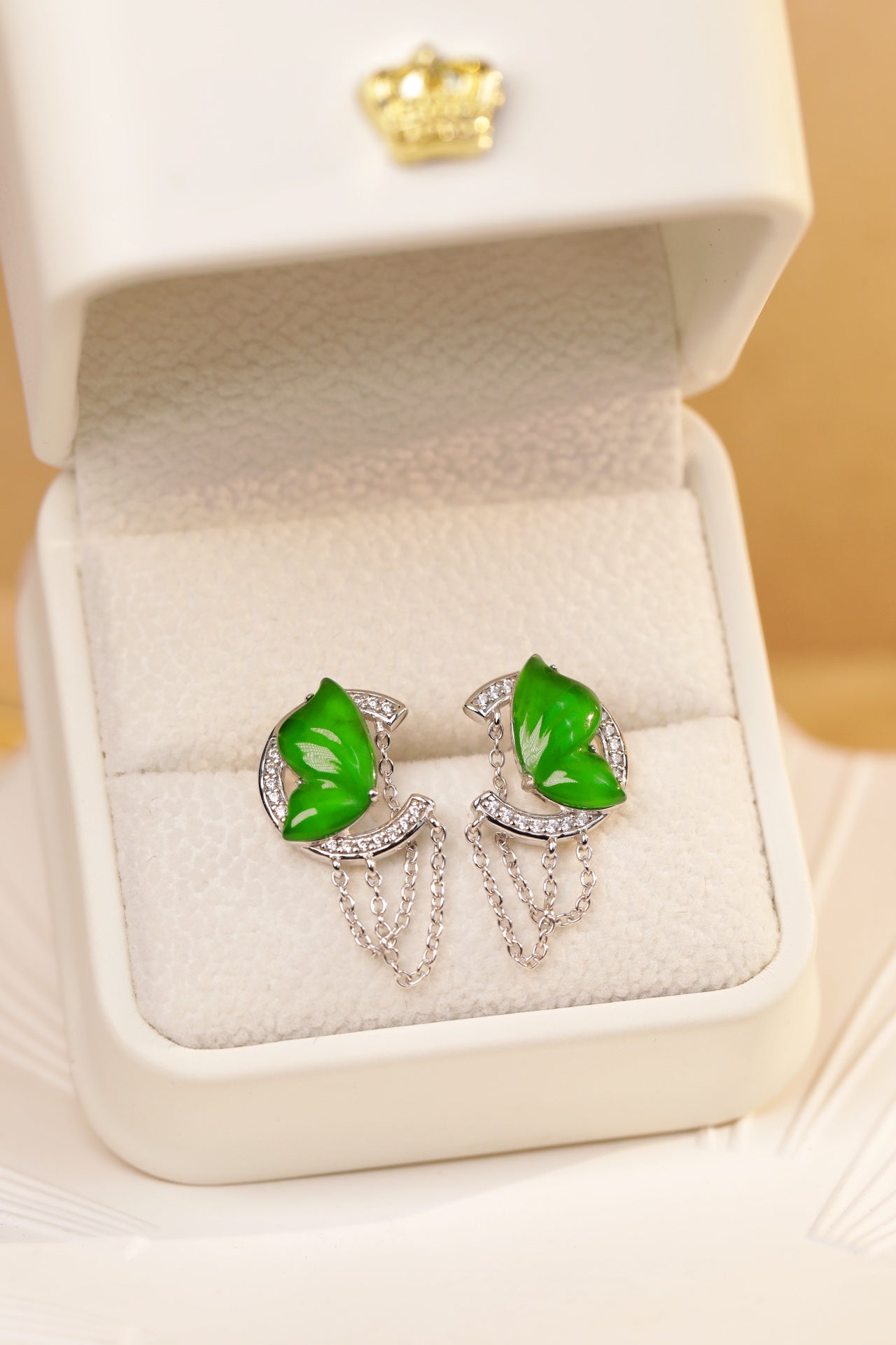 925 Silver "Fluttering Butterfly" Jadeite Stud Earrings; overall dimensions: 23mm x 12.2mm x 4mm.