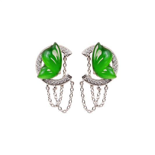 925 Silver "Fluttering Butterfly" Jadeite Stud Earrings; overall dimensions: 23mm x 12.2mm x 4mm.