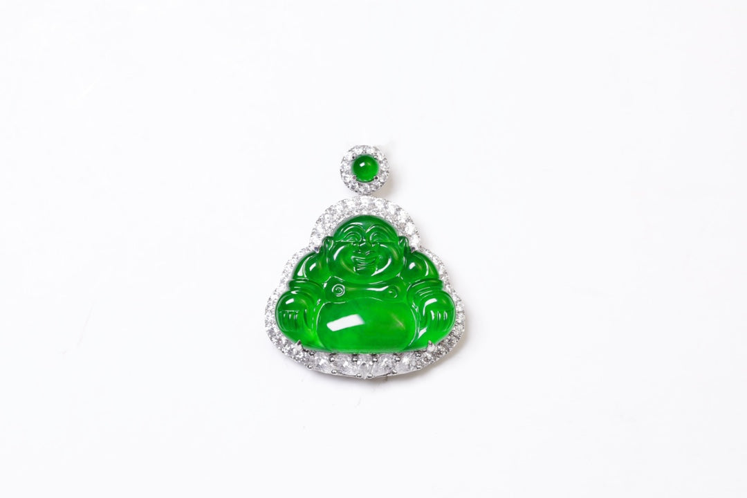 Exquisite Verdance Laughing Buddha necklace pendant; overall dimensions: 22.6mm x 25mm x 6.1mm.