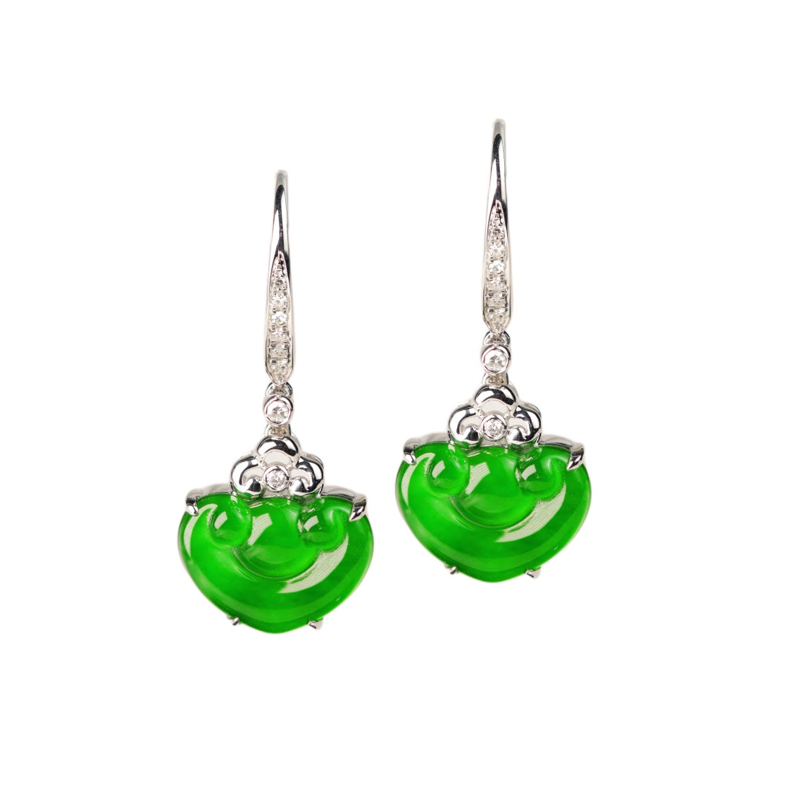 "Exquisite Verdance" Ruyi-style ear hooks; overall dimensions: 27.3mm x 11.5mm x 4.3mm.