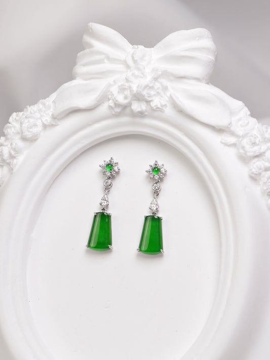 Exquisite Verdance Square-Pendant Earrings (Overall dimensions: 23mm x 7mm x 3mm)