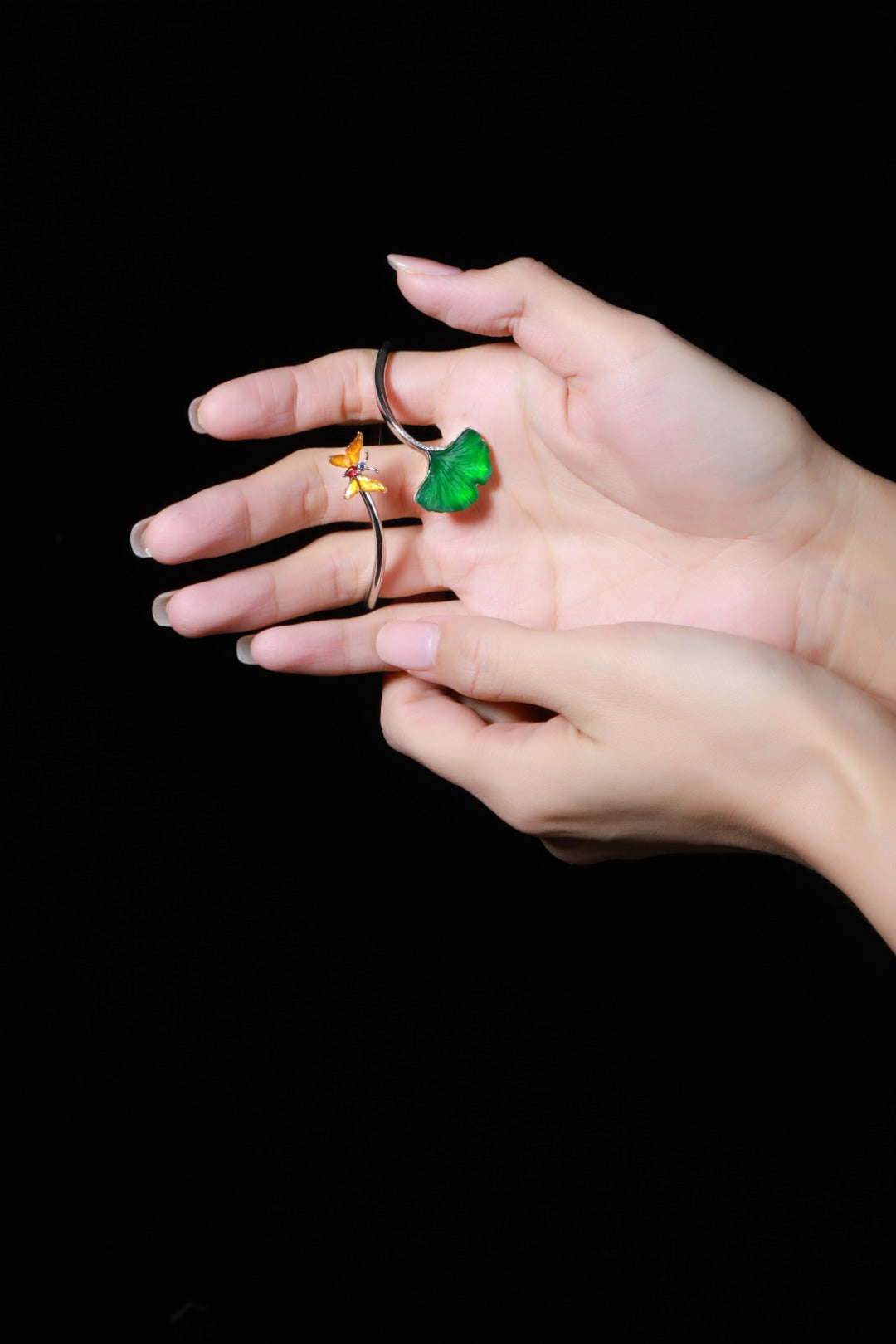 "Three Lifetimes luck of Apricots"" Jade Bangle with Apricot Leaf Motif