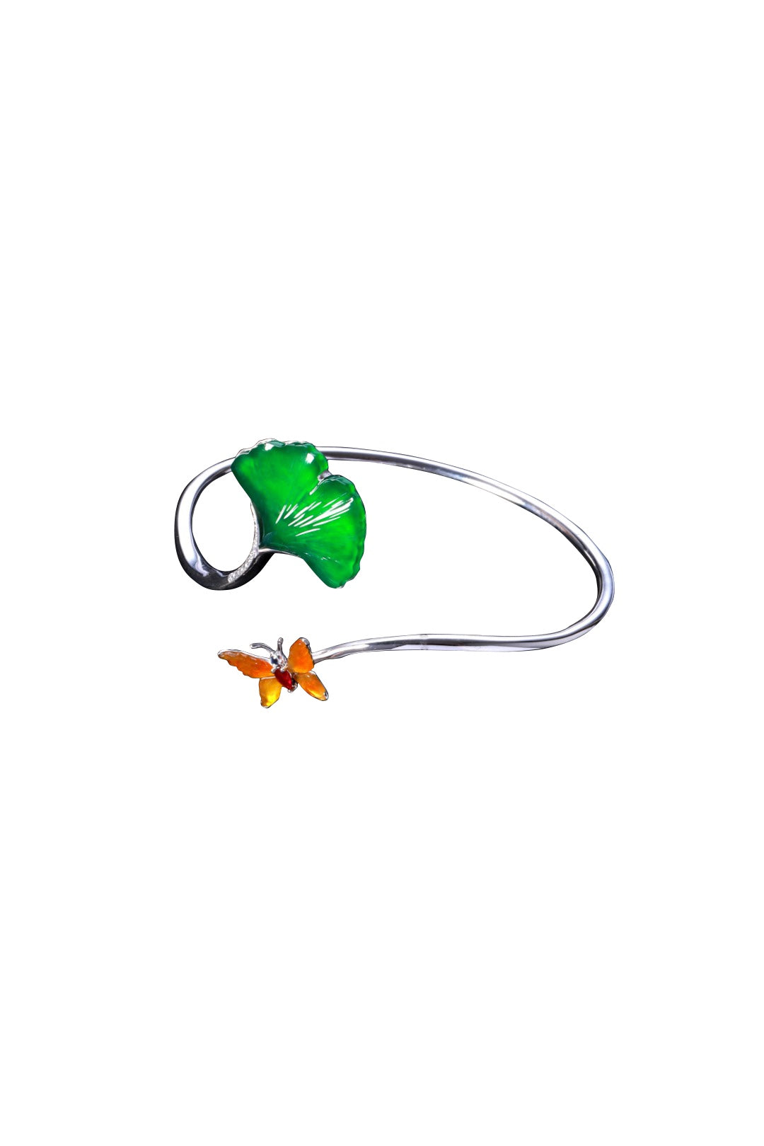 "Three Lifetimes luck of Apricots"" Jade Bangle with Apricot Leaf Motif