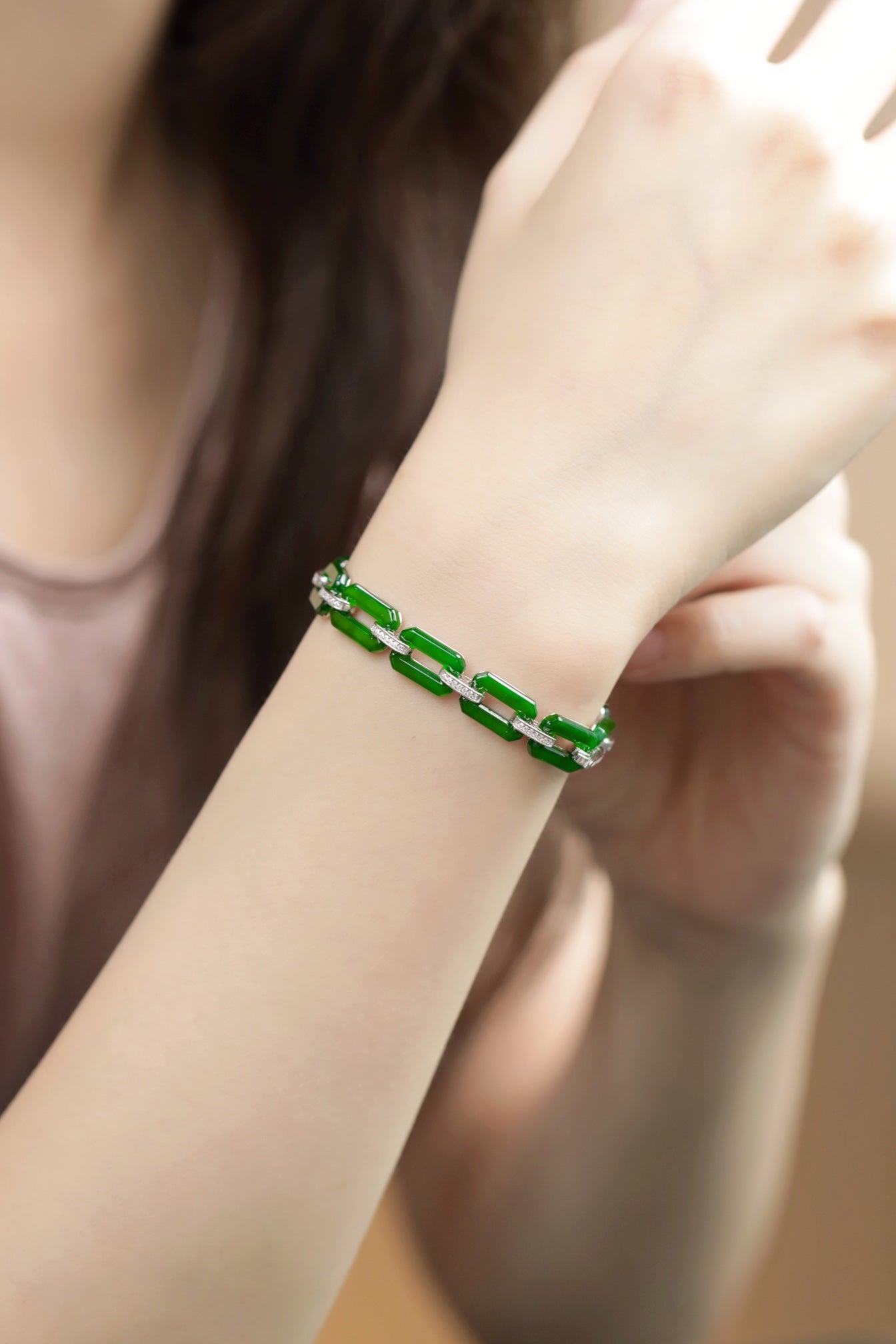 Exquisite Verdance Square-Link Bracelet (Overall dimensions: 180mm x 8mm x 4.7mm)