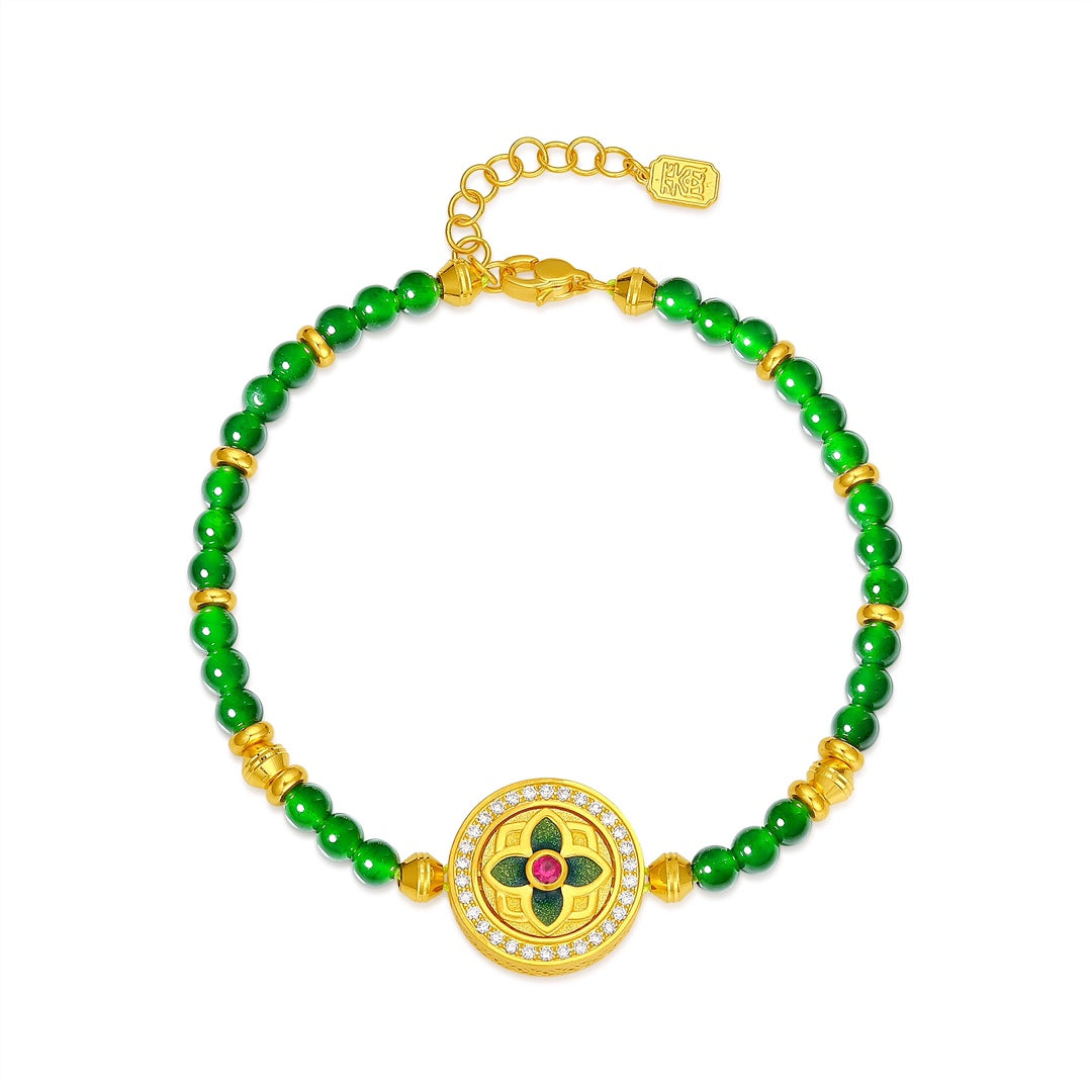 Quintessence of the East Pure Gold and Jade Bracelet ("Four Seasons of Splendor") – Net Gold Weight: 9.125g