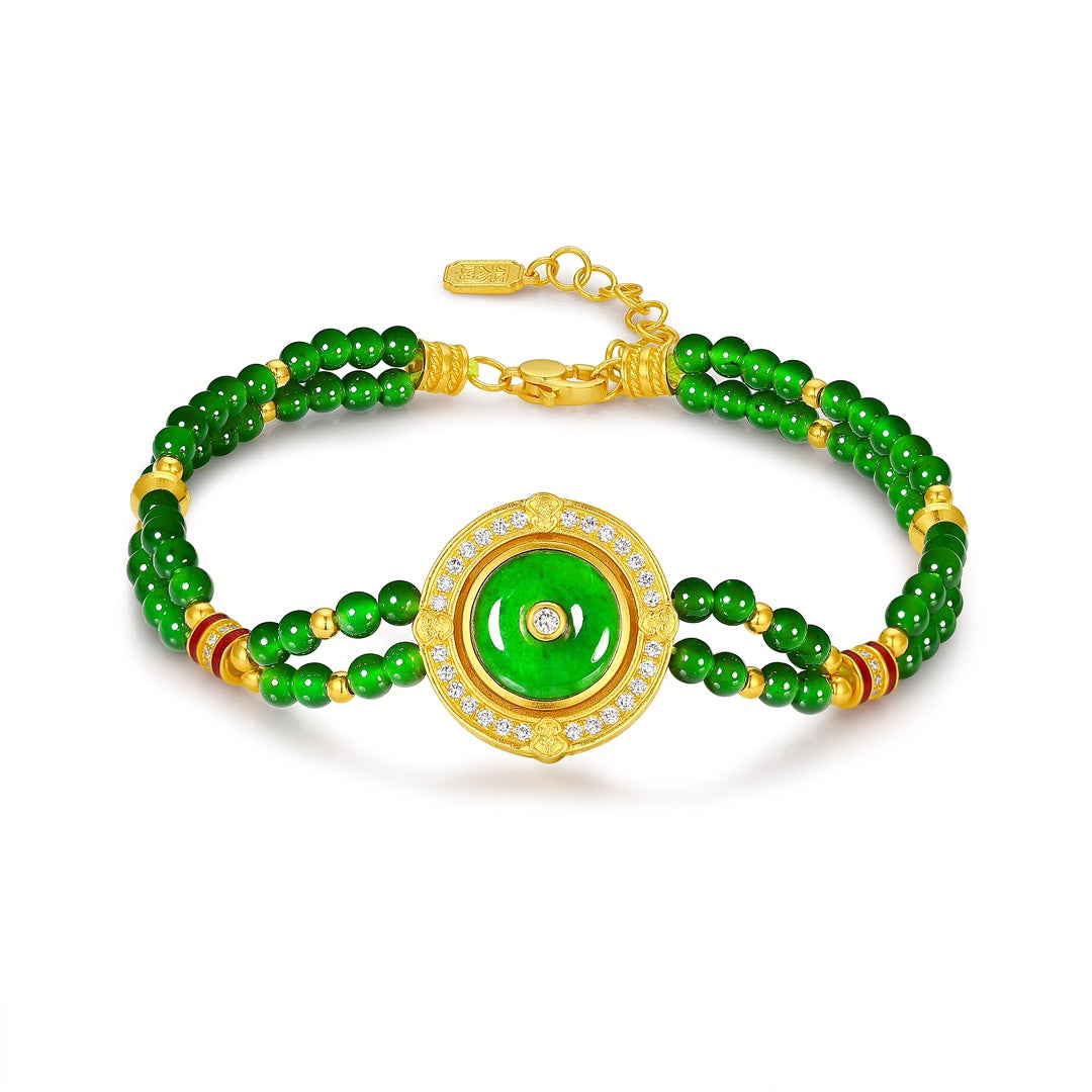 Quintessence of the East Pure Gold "Safety Buckle" and Jadeite Bracelet (Net Gold Weight: 12.426g)