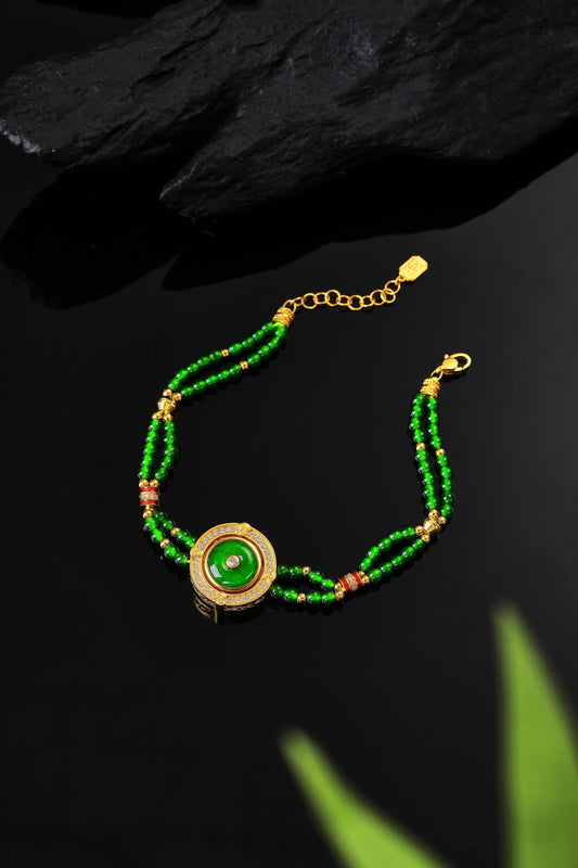 Quintessence of the East Pure Gold "Safety Buckle" and Jadeite Bracelet (Net Gold Weight: 12.426g)