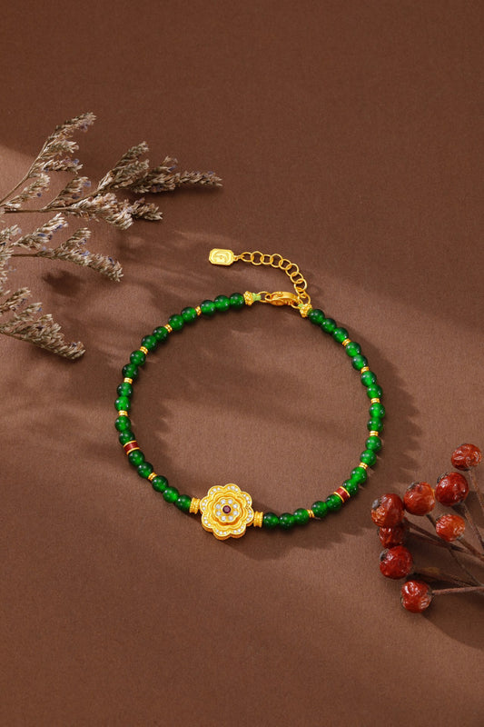 Quintessence of the East Pure Gold "Fortune Lotus" & Jadeite Bracelet (Net Gold Weight: 6.863g)