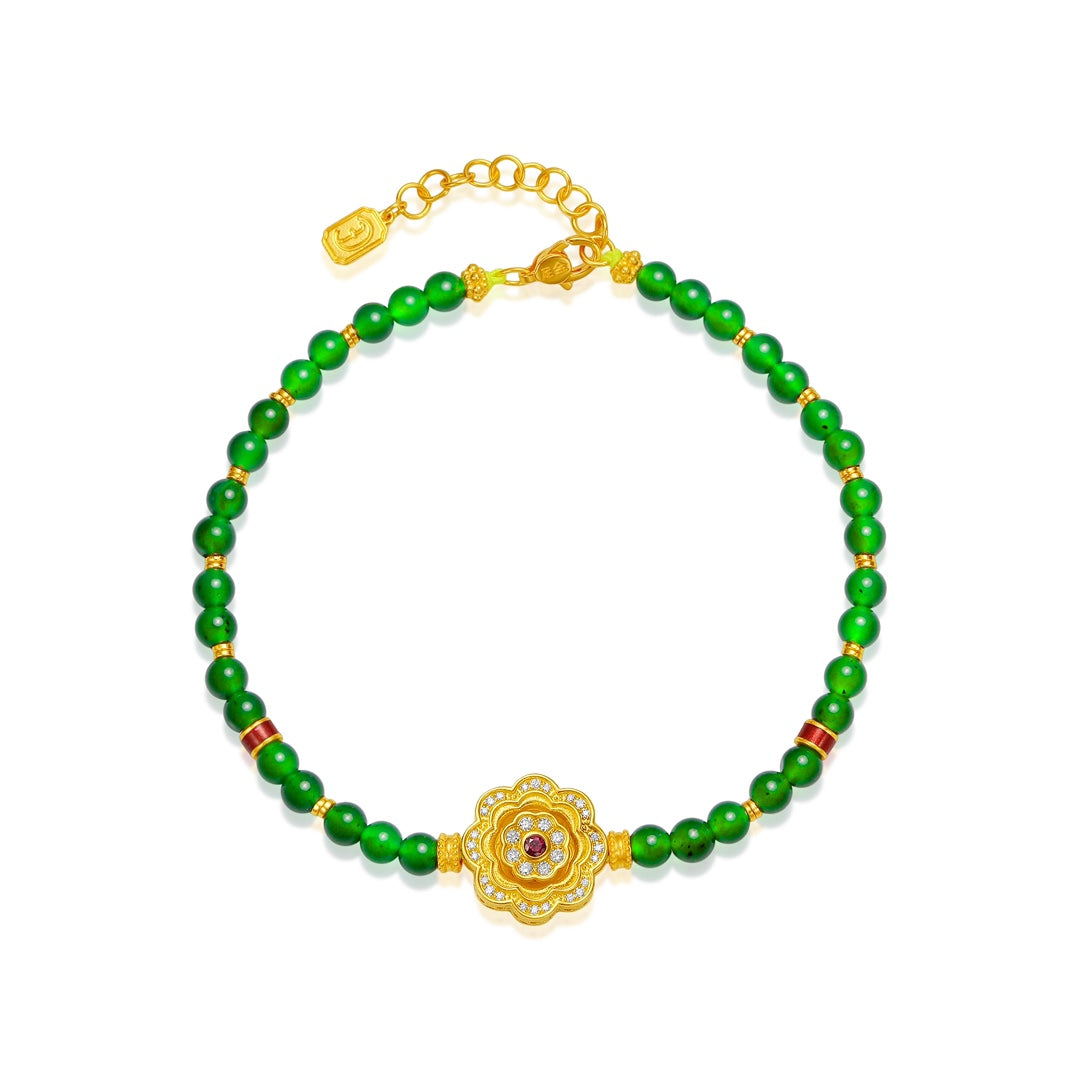 Quintessence of the East Pure Gold "Fortune Lotus" & Jadeite Bracelet (Net Gold Weight: 6.863g)