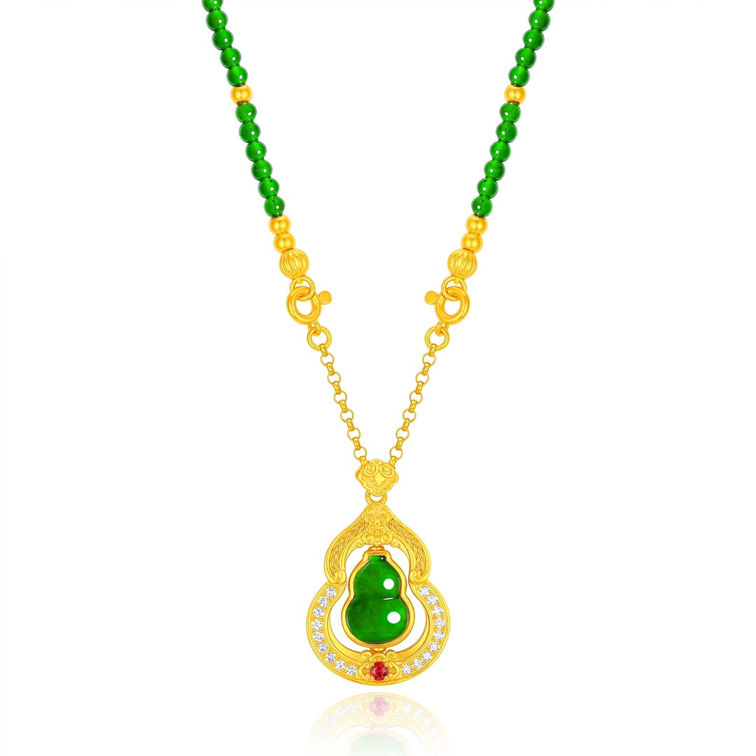 "Quintessence of the East" Pure Gold Gourd and Jade Bead Necklace (Net gold weight: 17.714g)
