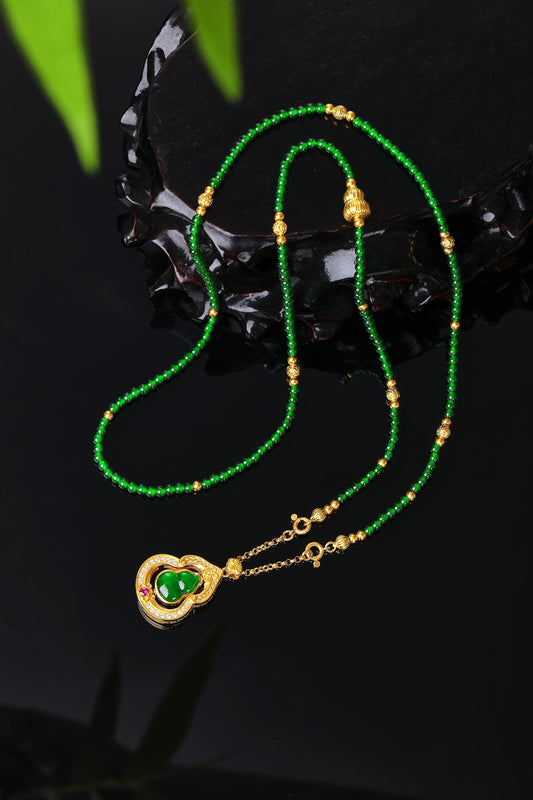 "Quintessence of the East" Pure Gold Gourd and Jade Bead Necklace (Net gold weight: 17.714g)