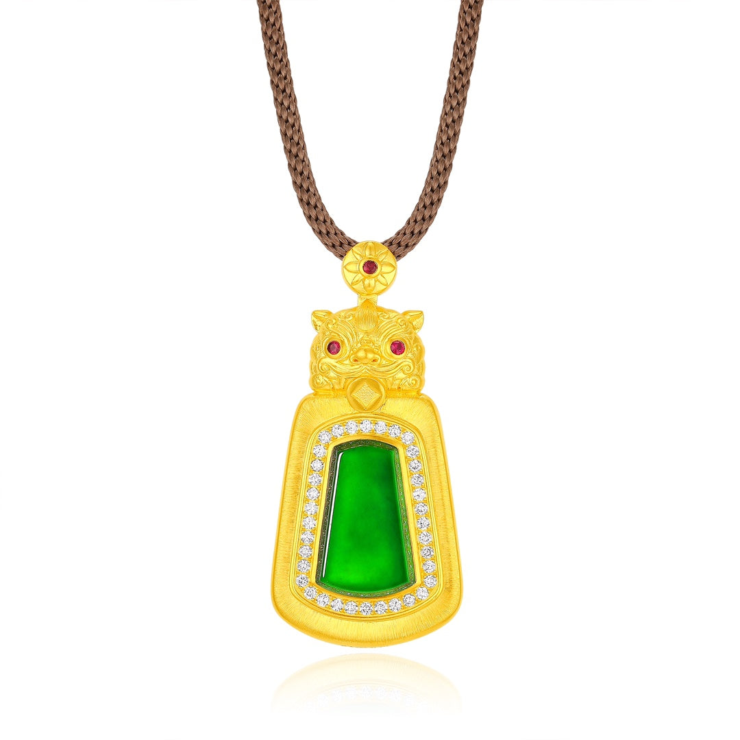 Quintessence of the East Pure Gold "Zhen'an Lion" Jade Necklace (Net Gold Weight: 17.9g)