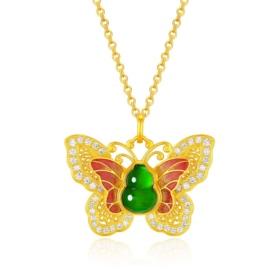 Pure Gold and Jadeite Butterfly Necklace (Net Gold Weight: 10.447g)