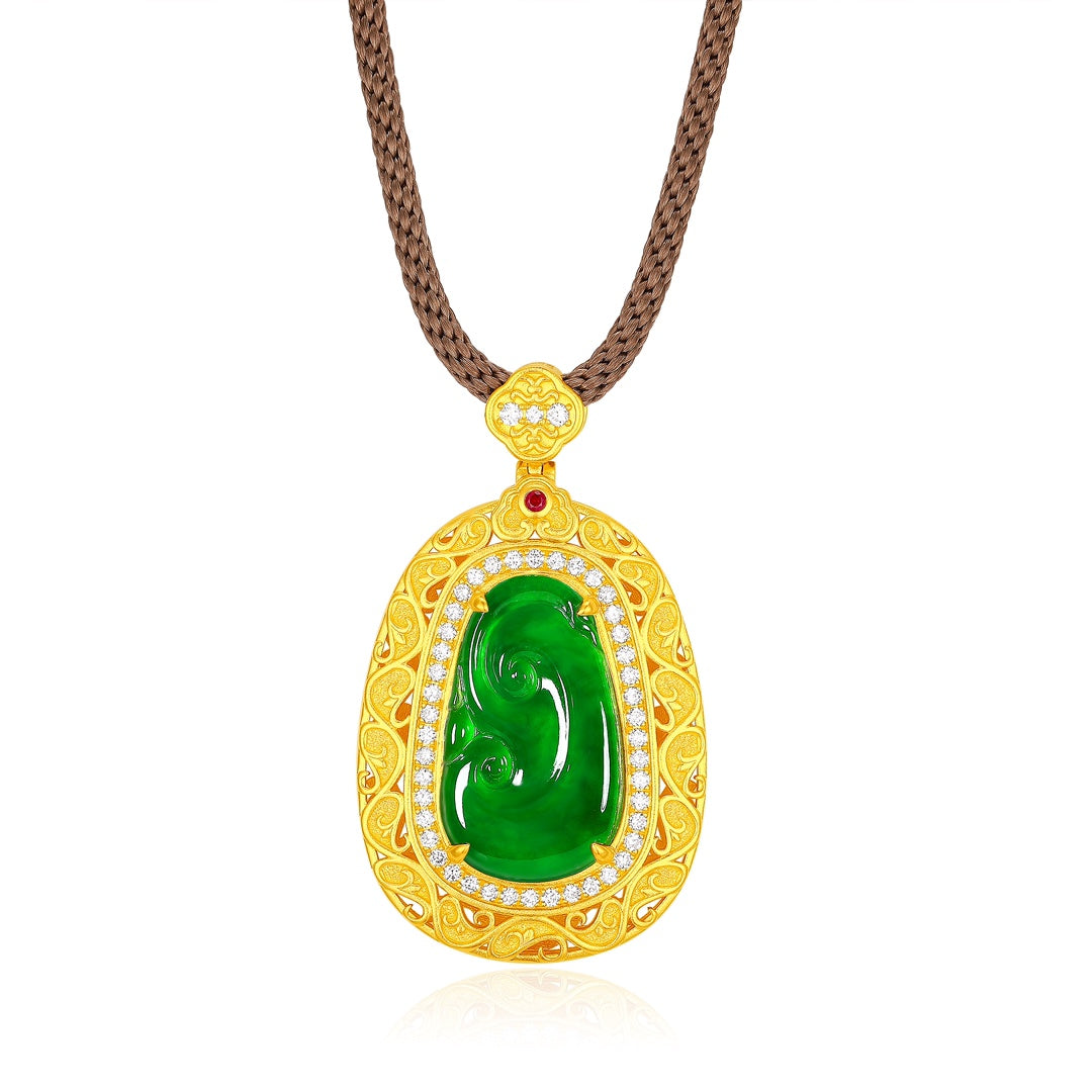 Quintessence of the East Pure Gold and Jade Ruyi Necklace (Net Gold Weight: 14.187g)
