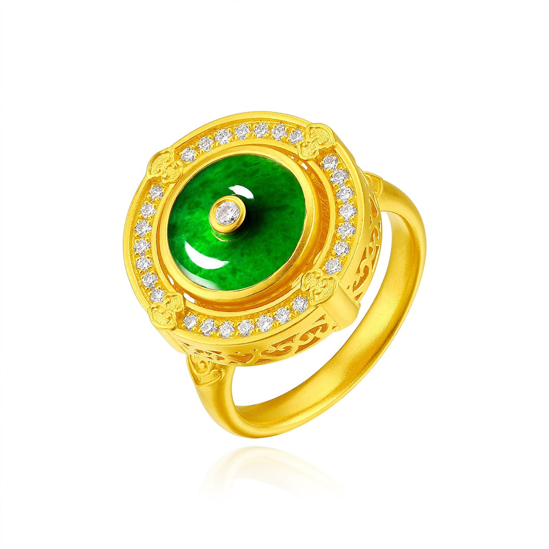 Quintessence of the East Pure Gold and Jade "Peace Buckle" Ring (Net Gold Weight: 11.657g)