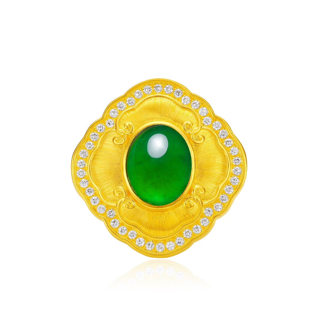 "Quintessence of the East" Pure Gold and Jadeite Cabochon Ring (Net Gold Weight: 13.422g)
