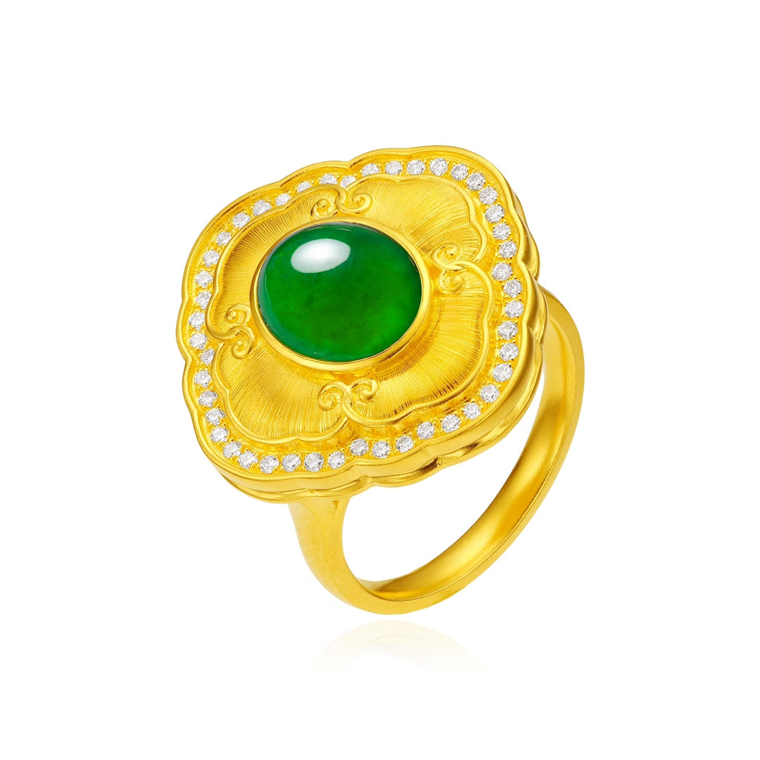 "Quintessence of the East" Pure Gold and Jadeite Cabochon Ring (Net Gold Weight: 13.422g)
