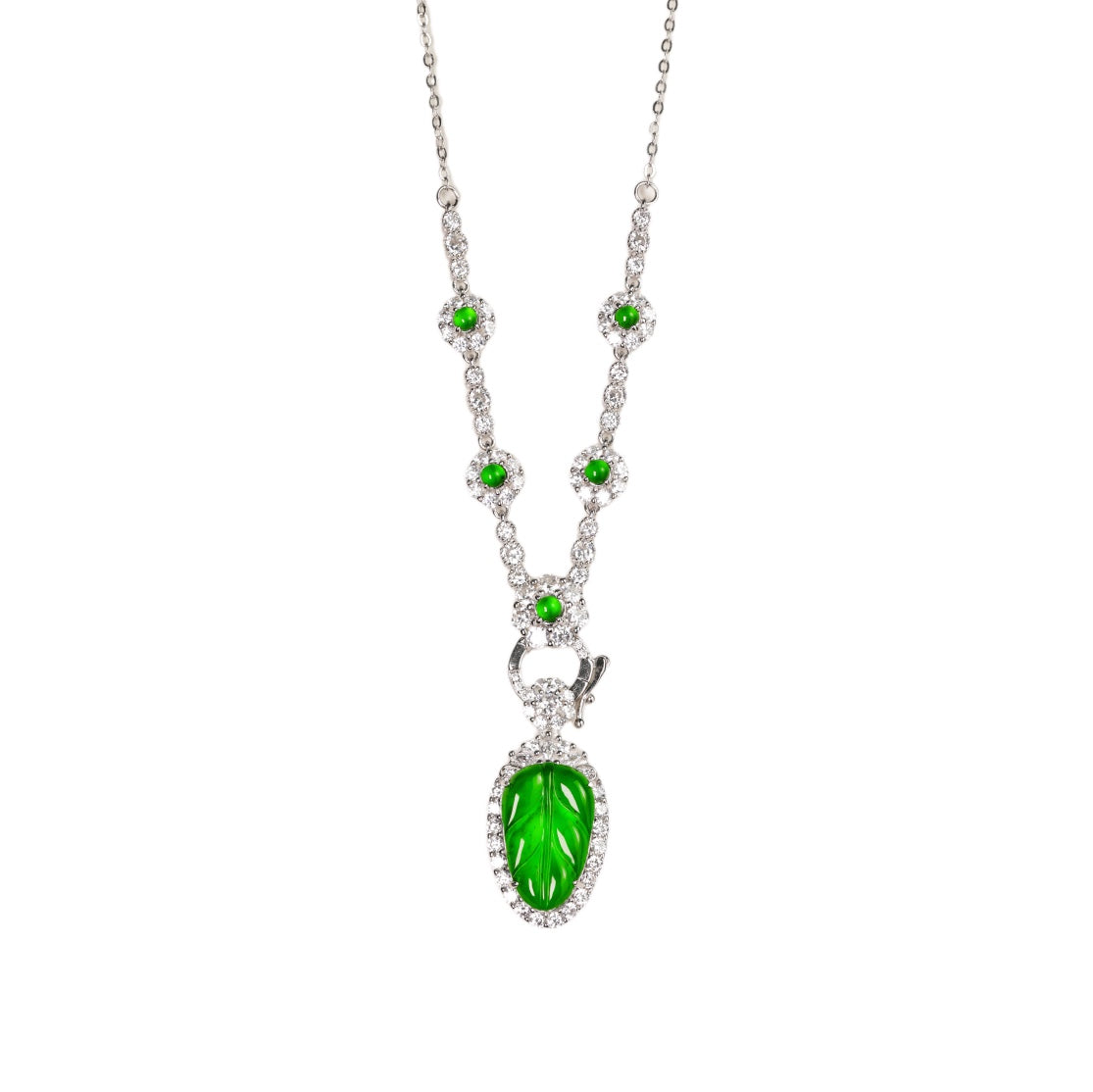 925 Silver and Jadeite Leaf Necklace Set
