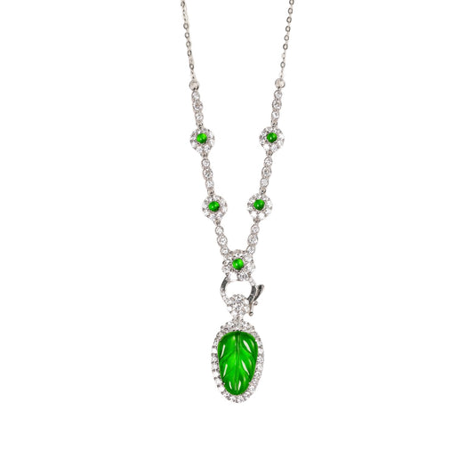 925 Silver and Jadeite Leaf Necklace Set
