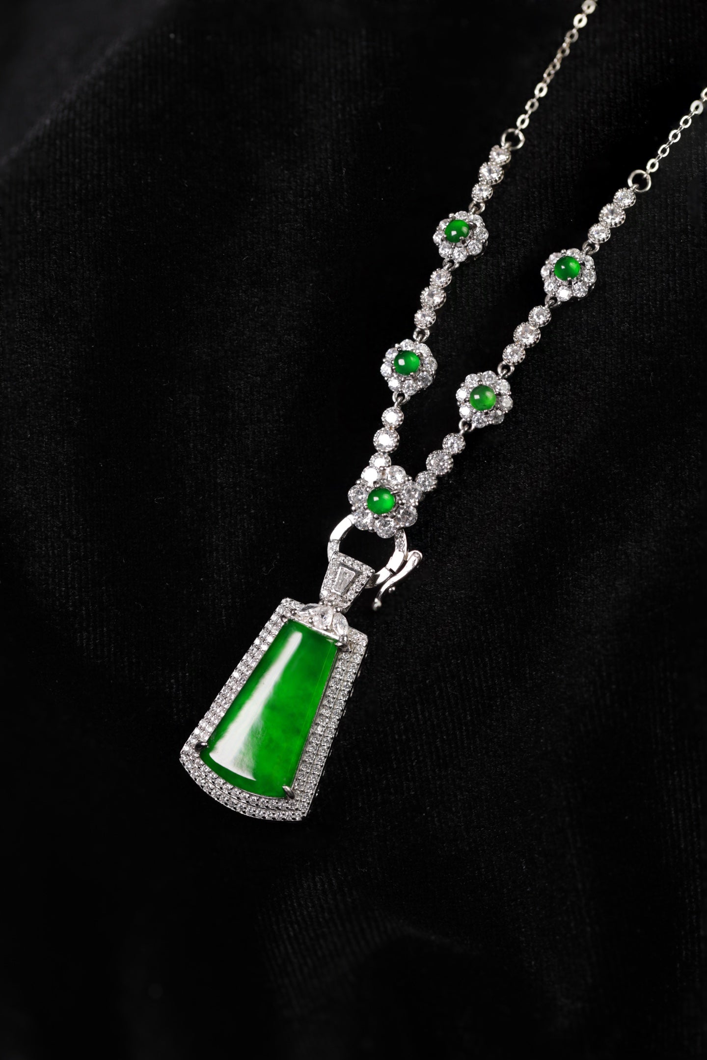 925 Silver Square Jade Pendant Necklace Set