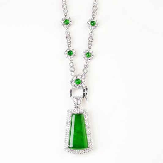 925 Silver Square Jade Pendant Necklace Set