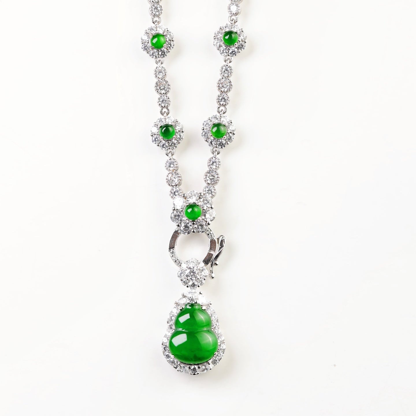 925 Silver Gourd Jade Necklace Set