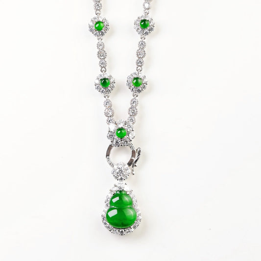 925 Silver Gourd Jade Necklace Set